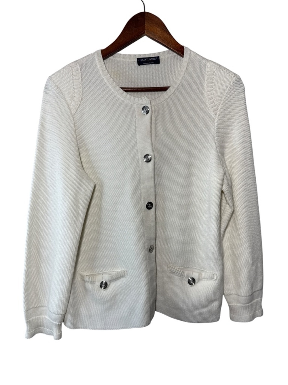 Saint James White Cotton Knit Cardigan Size 8